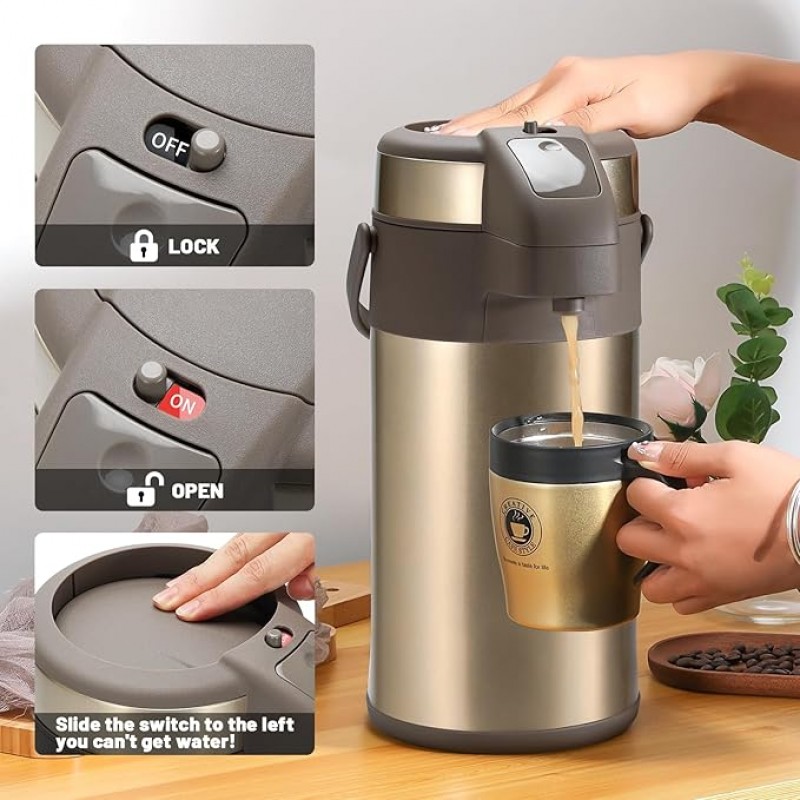 Pumpkanne 4l Thermoskannen Kaffeespender Kanne Kaffeekanne 4,0 Liter Edelstahl doppelwandige – Thumbnail 6