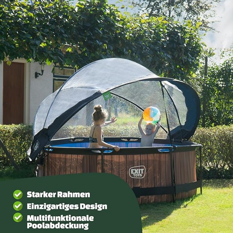 Freizeitpool Gartenpool Holzpool mit multifunktionaler Abdeckung Ø 300 x 76 cm runder Rahmenpool – 4