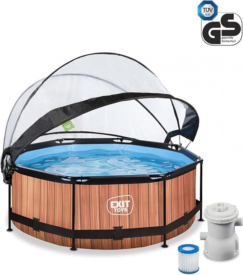 Freizeitpool Gartenpool Holzpool mit multifunktionaler Abdeckung Ø 300 x 76 cm runder Rahmenpool – 5