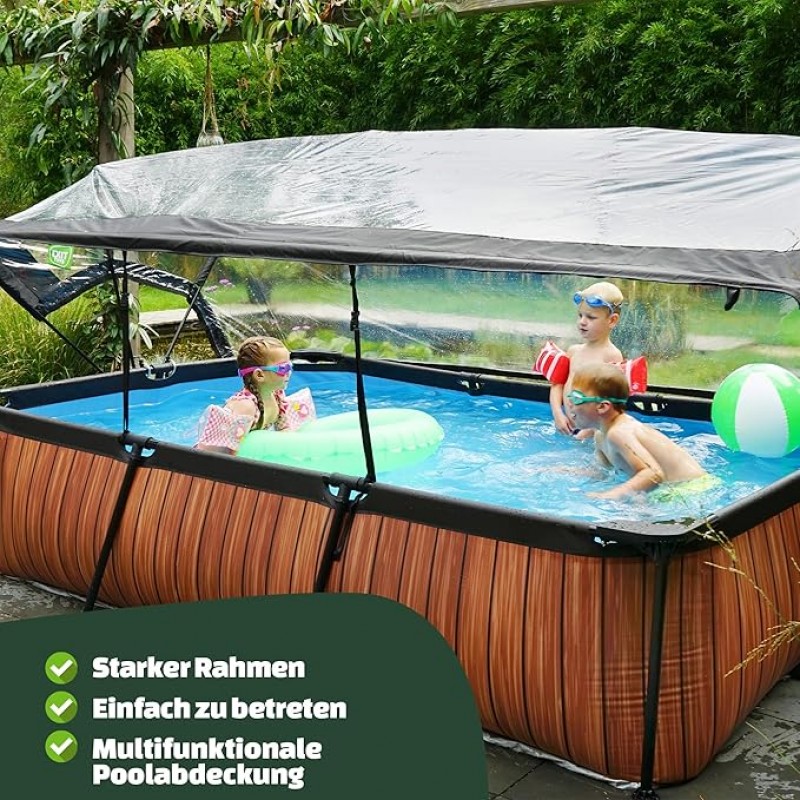 Schwimmbecken Swimmingpool Gartenpool Holzpool mit Multifunktionsabdeckung 300 x 200 x 65 cm rechtec