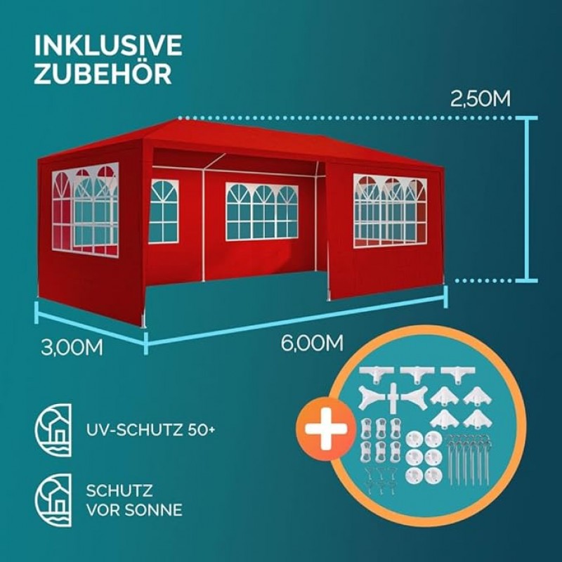 Festzelt 3 x 6 Festivalzelt Partyzelt Gartenzelt Pavillon UV-Schutz 18 m² Dachösen Fenster – 3