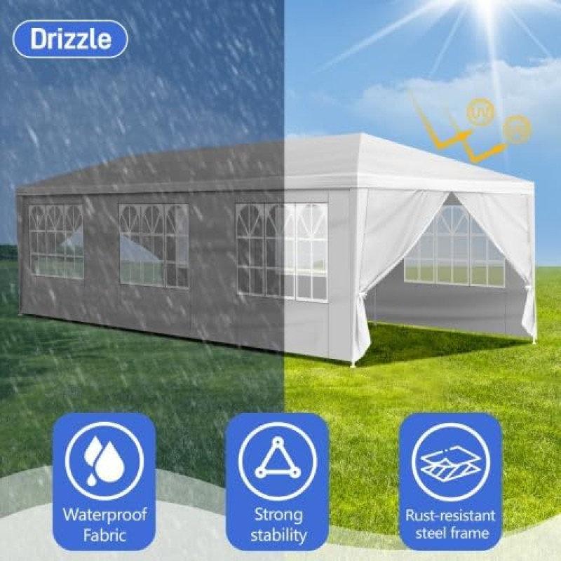 Pavillon 3 x 9 m mit 8 Seitenteilen UV-Schutz 50+ stabil wind- und wasserdicht Gartenzelt weiß – 5