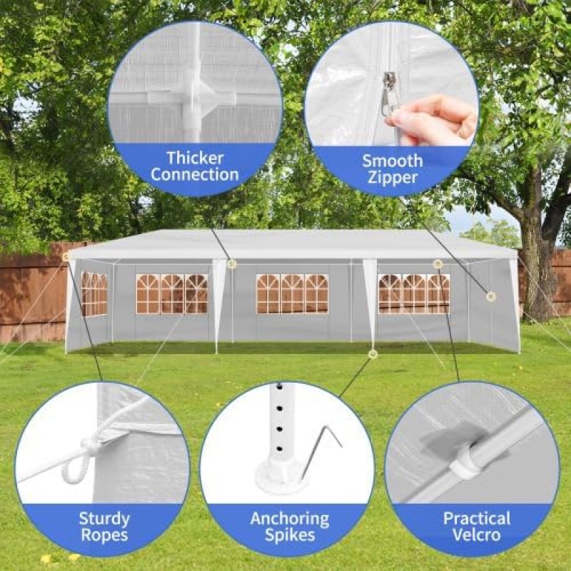 Pavillon 3 x 9 m mit 8 Seitenteilen UV-Schutz 50+ stabil wind- und wasserdicht Gartenzelt weiß – Thumbnail 6