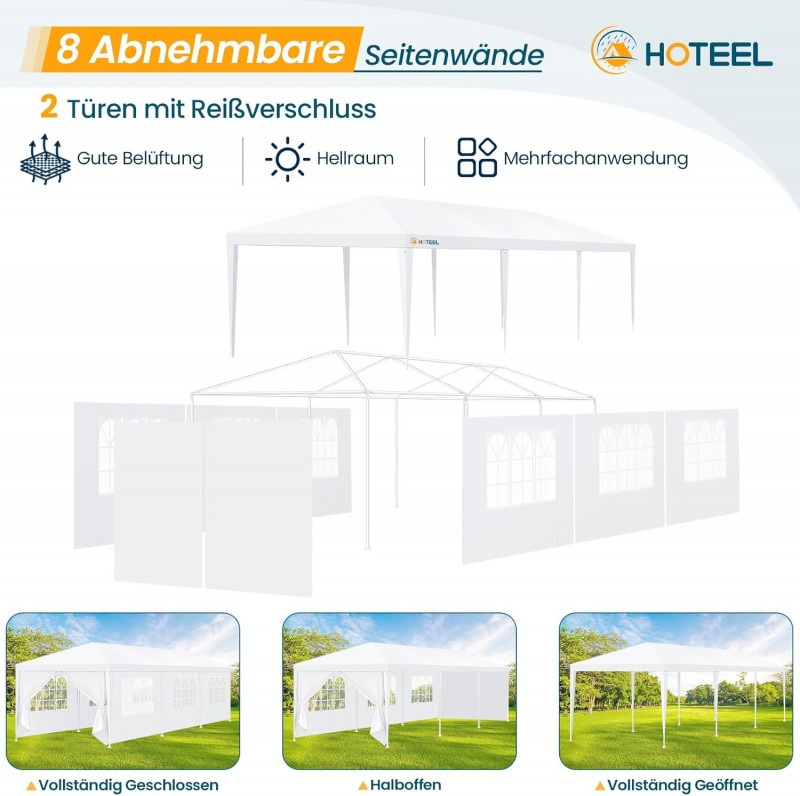 Pavillon 3 x 9 m Partyzelt Pavillon wasserdicht winterfest 8 abnehmbaren Wänden Gartenpavillon – Thumbnail 6