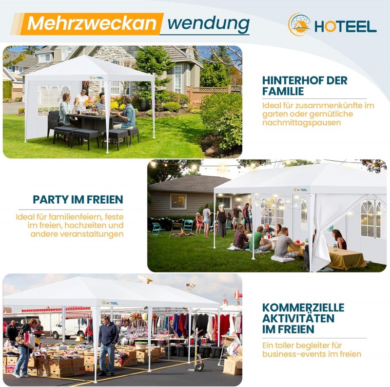 Pavillon 3 x 9 m Partyzelt Pavillon wasserdicht winterfest 8 abnehmbaren Wänden Gartenpavillon – Thumbnail 7