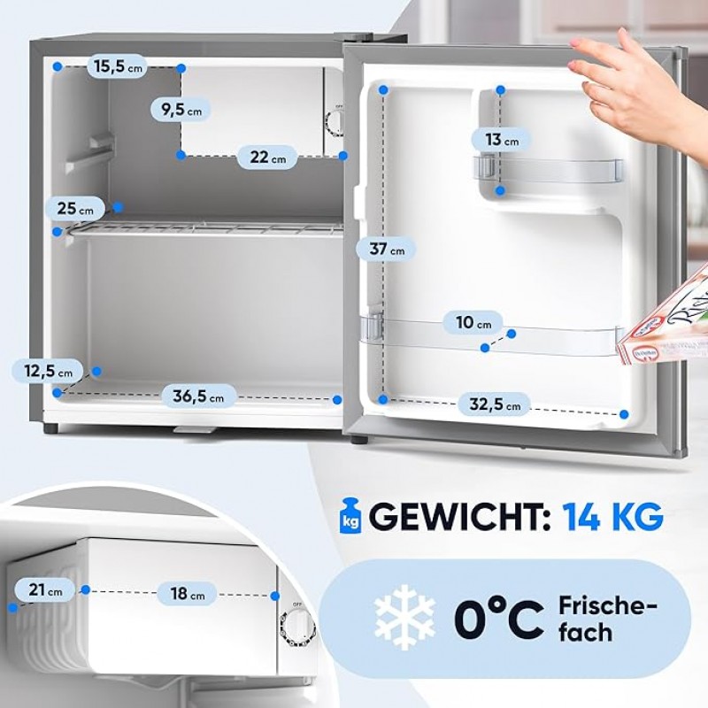 Minikühlschrank Kühlschrank mit Schloss 45 Liter H 45 x B 45 x T 51 cm silber leise Frostfach Eier – 2
