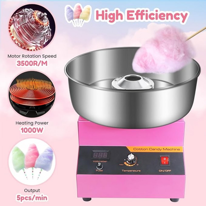 Elektrische Zuckerwattemaschine rosa Tischgerät kommerzieller Zuckerwattemaker 1000W mit Edelstahlsc – 3