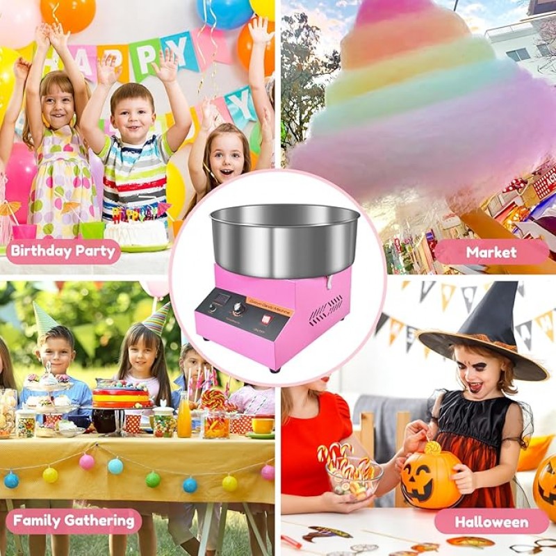 Elektrische Zuckerwattemaschine rosa Tischgerät kommerzieller Zuckerwattemaker 1000W mit Edelstahlsc – Thumbnail 6
