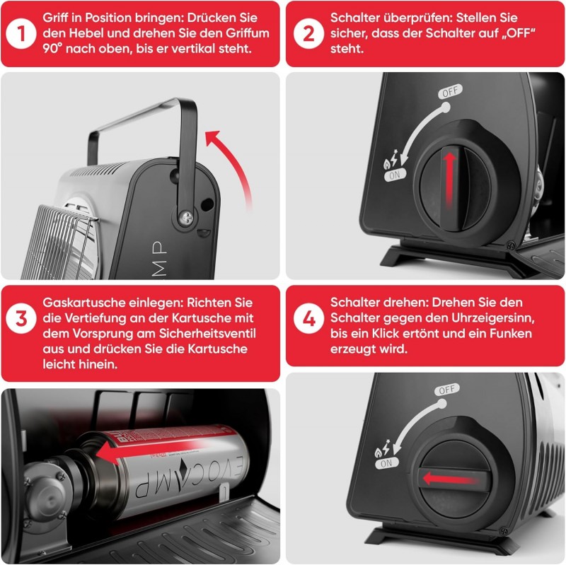 Tragbarer Gasheizer Heizgerät Zeltheizer Campingheizer 1,7 kW multifunktionaler Keramikheizer – Thumbnail 7