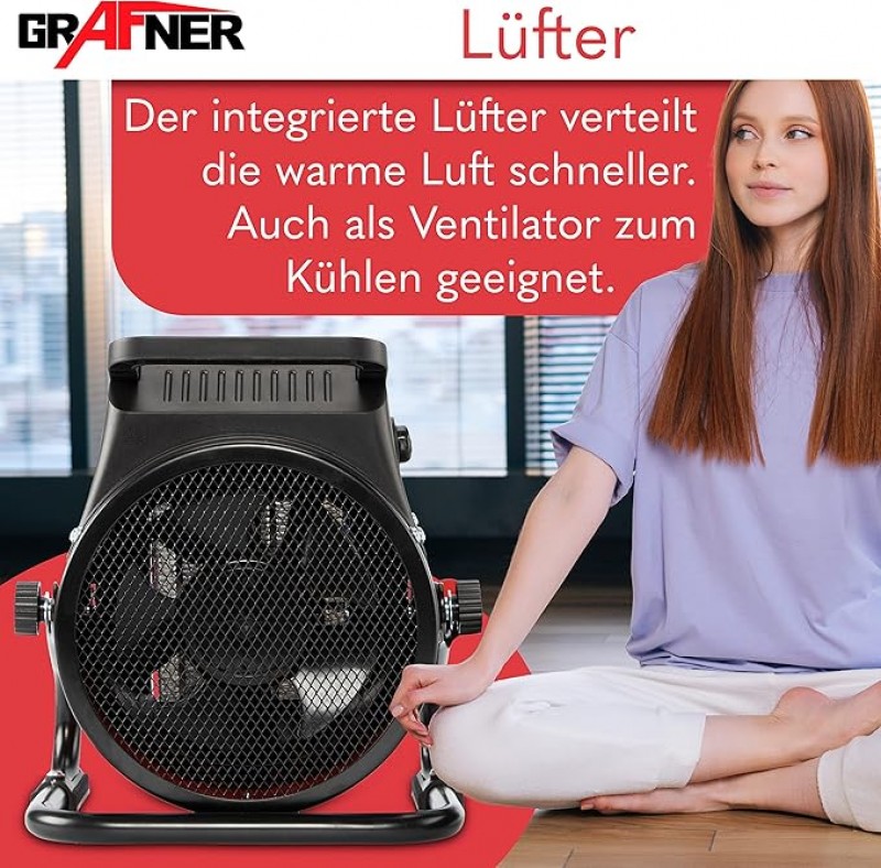 Stromheizung Elektroheizung Elektroheizer Zeltheizung Heizlüfter mit 2000 Watt 2 KW 3 Heizstufen – 5