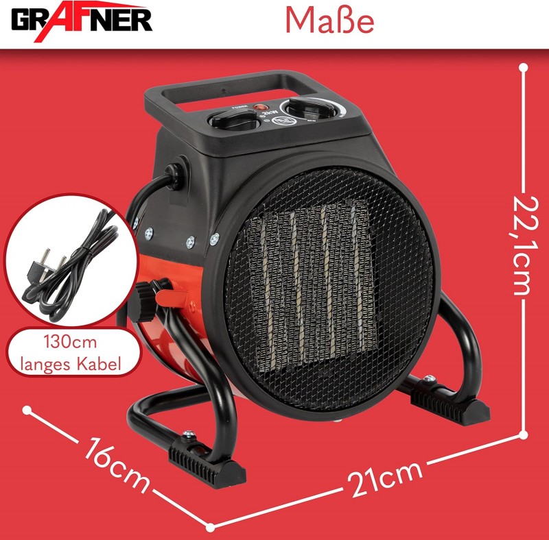 Stromheizung Elektroheizung Elektroheizer Zeltheizung Heizlüfter mit 2000 Watt 2 KW 3 Heizstufen  – Thumbnail 9