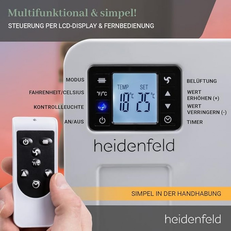 Elektroheizung Camping Heizkörper Standheizung Konvektorheizung 2300 Watt Fernbedienung bis 80 m² – Thumbnail 6