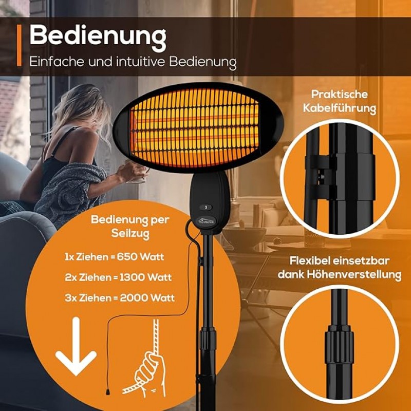 Wärmestrahler Infrarotstrahler Standheizstrahler Terrassenheizer 2000 Watt Terrasse Heizstrahler – 3