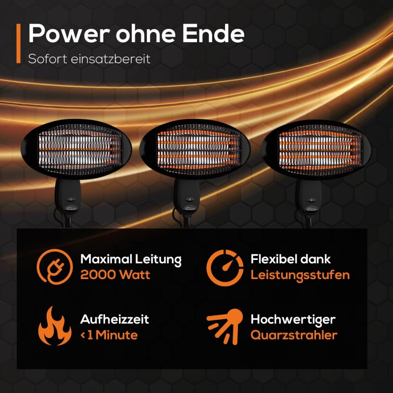 Wärmestrahler Infrarotstrahler Standheizstrahler Terrassenheizer 2000 Watt Terrasse Heizstrahler – Thumbnail 8