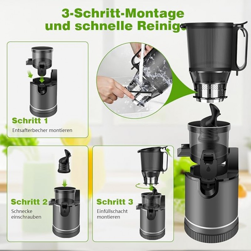 Entsafter 1,8 L Slow Juicer 400 W 147 mm Einfüllschacht elektrisch hohe Saftausbeute &amp; Nährstoffe – Thumbnail 6