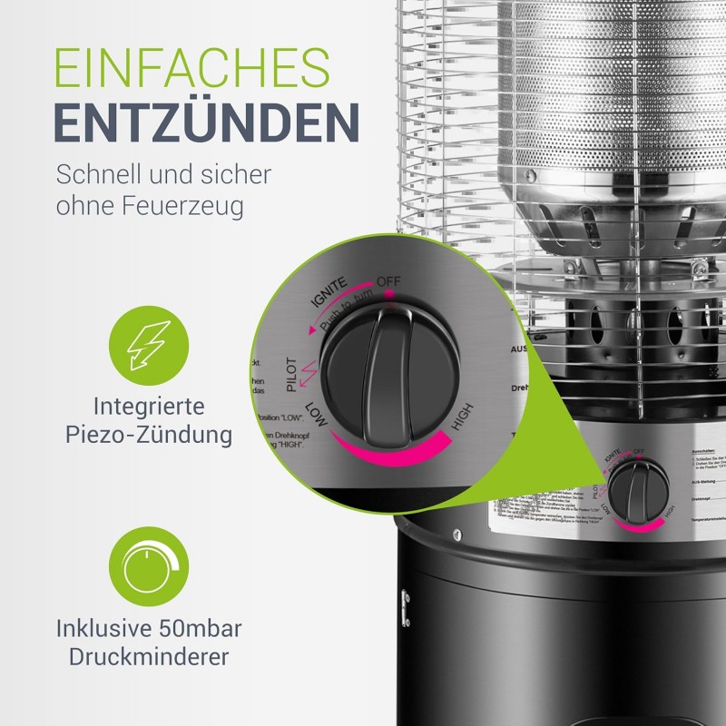 Outdoor-Heizstrahler 11 kW Gasbrenner Terrassenheizer Gasbetrieb für Terrasse Balkon und Garten – Thumbnail 6