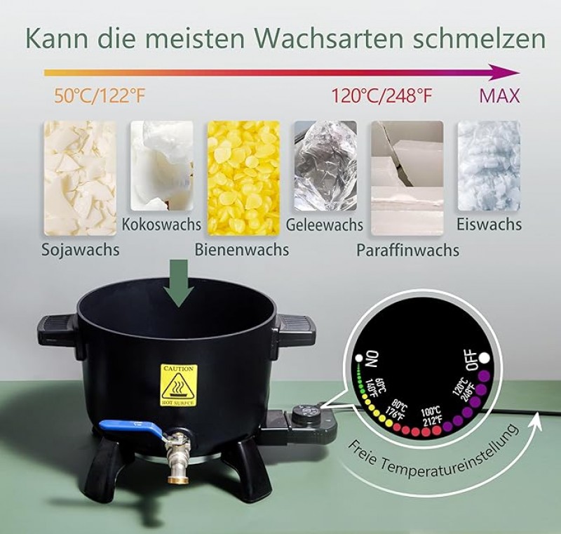 Wachsschmelzer Wachsschmelztopf Wachsschmelze 6L temperaturbeständig groß mit Ausgießer einfach – 4