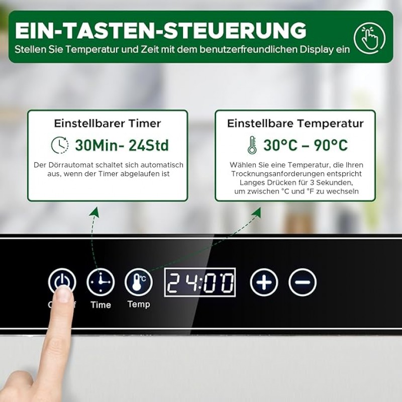 Dörrgerät trocknen entsaften von Obst Früchten Gemüse u.a. Edelstahl 500 Watt 10 Stufen mit 30-90°C – 3