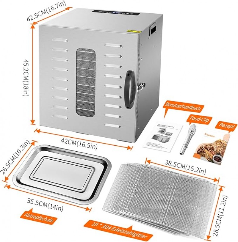 Dörrgerät Dörrautomat trocknen Obst Früchten Gemüse u.a. Edelstahl 1000 Watt 10 Stufen mit 30-90°C – 2