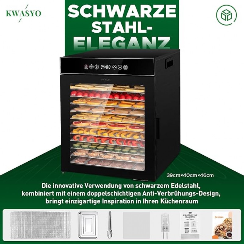 Dörrautomat 1000 Watt aus Edelstahl 12 Stufen schwarz 30-90°C Temperaturregelung 24-Stunden-Timer – 3