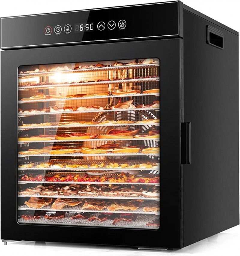 Dörrautomat 1000 Watt aus Edelstahl 12 Stufen schwarz 30-90°C Temperaturregelung 24-Stunden-Timer