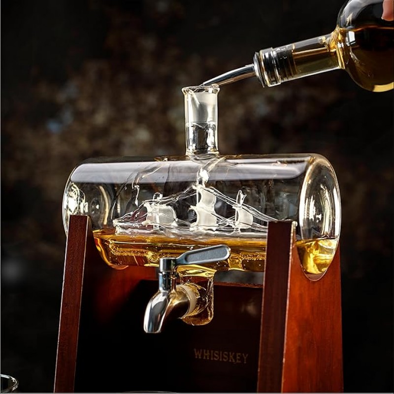 WHISKEY Karaffen-Set Whisky Schiffskaraffe 1100 ml 2 Whiskygläser 4 Whiskysteine edel servieren – 3