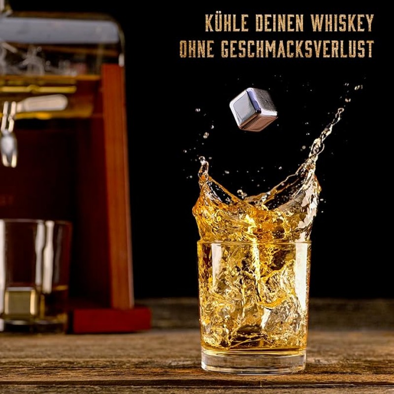 WHISKEY Karaffen-Set Whisky Schiffskaraffe 1100 ml 2 Whiskygläser 4 Whiskysteine edel servieren – 4