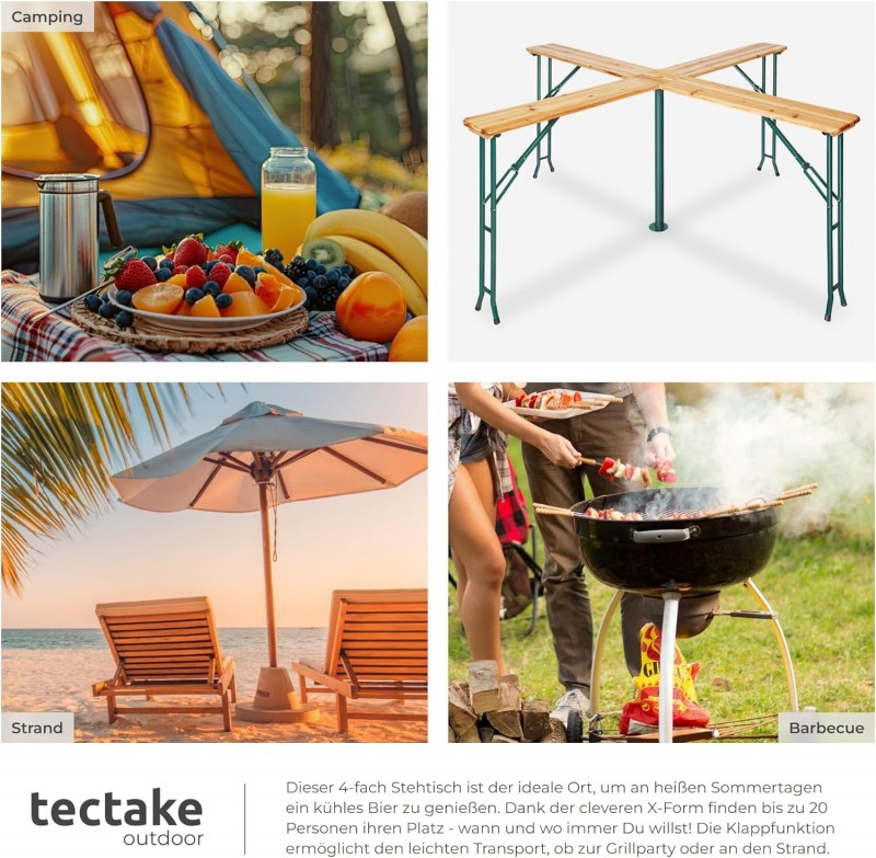 Quattro Bierzeltgarnitur Stehtisch XXL Biertisch Klapptisch Gartentisch aus Holz klappbar Outdoor – Thumbnail 6