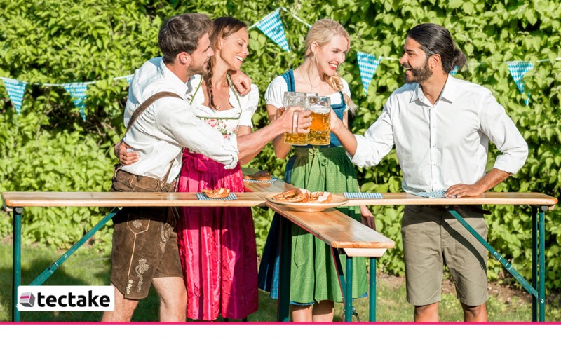 Quattro Bierzeltgarnitur Stehtisch XXL Biertisch Klapptisch Gartentisch aus Holz klappbar Outdoor – Thumbnail 7