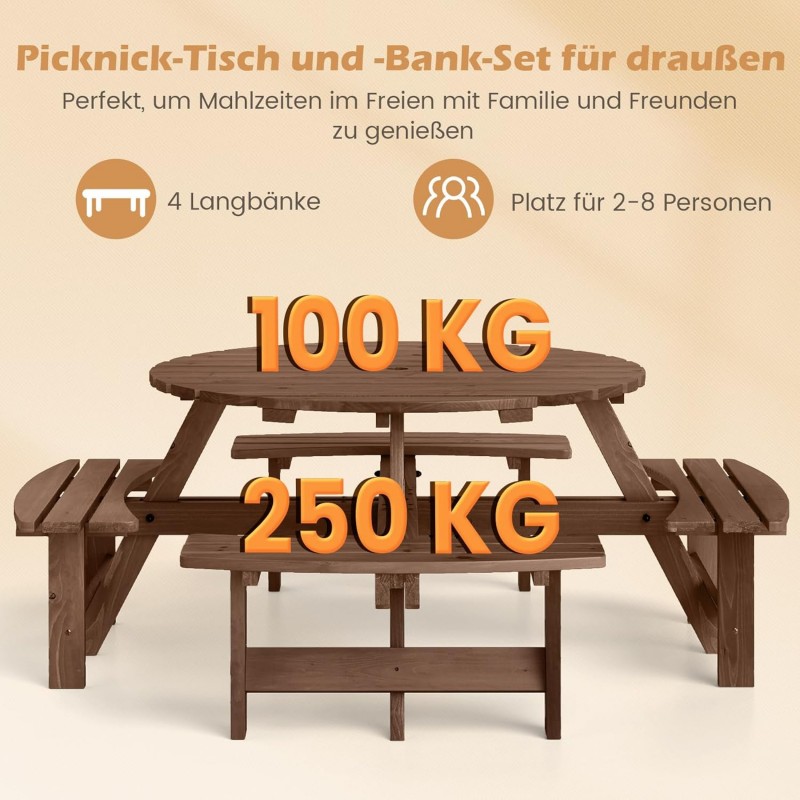 Picknicktisch-Set Gartentisch Campingtisch Gartenmöbel Bierzeltgarnitur Terrassenmöbel Sitzgruppe 8  – Thumbnail 6