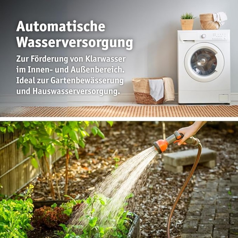 Hauswasserautomat Hauswasserwerk 1100 W Wasserpumpe Trockenlaufschutz Wasserversorgung Brunnen – Thumbnail 7