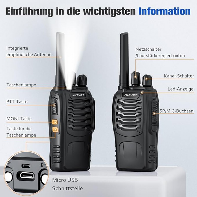 Walkie Talkie Funkgerät Handfunkgerät Headset Funkgeräte lizenzfrei 2 W 16 Kanäle 3-5 km Reichweite – 2
