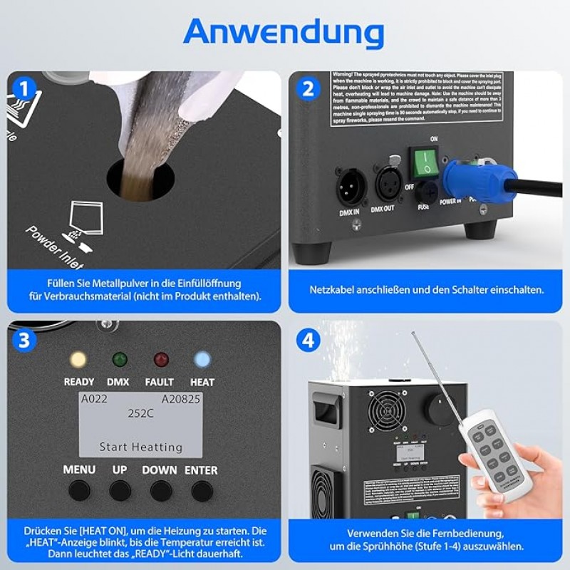 Pyrotechnik-Maschinen 1000 W Funkenmaschine 2 DMX-Kaltfunkenmaschinen mit Flightcase – 5