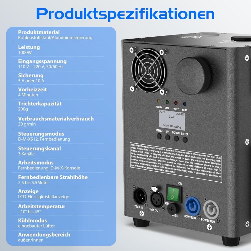 Pyrotechnik-Maschinen 1000 W Funkenmaschine 2 DMX-Kaltfunkenmaschinen mit Flightcase – Thumbnail 8