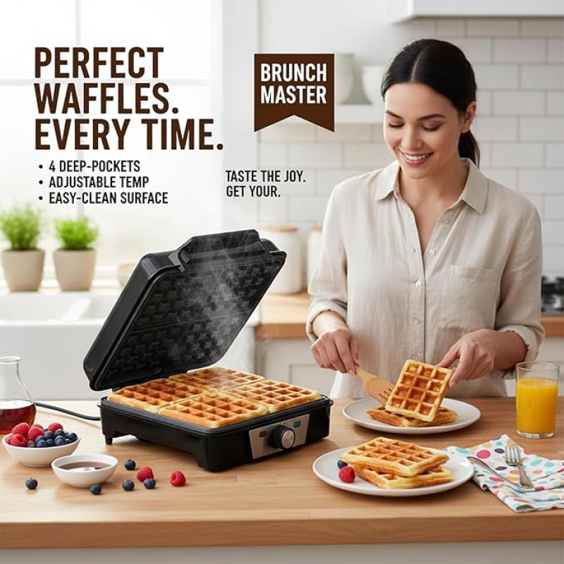 Miniwaffeleisen Waffeleisen Mini Waffeleisen Waffle Pancake Maker Maschine klassisch für 4 Waffeln – Thumbnail 8