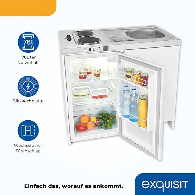 Mini-Küche Miniküche weiss Kühlschrank mit 76 l Nutzinhalt Masse-Kochfeld elektrisch 230 V Edelstahl – 4