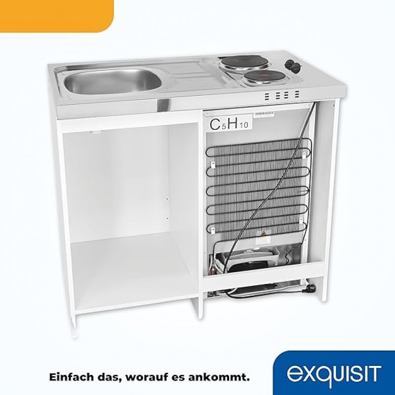 Mini-Küche Miniküche weiss Kühlschrank mit 76 l Nutzinhalt Masse-Kochfeld elektrisch 230 V Edelstahl – 5