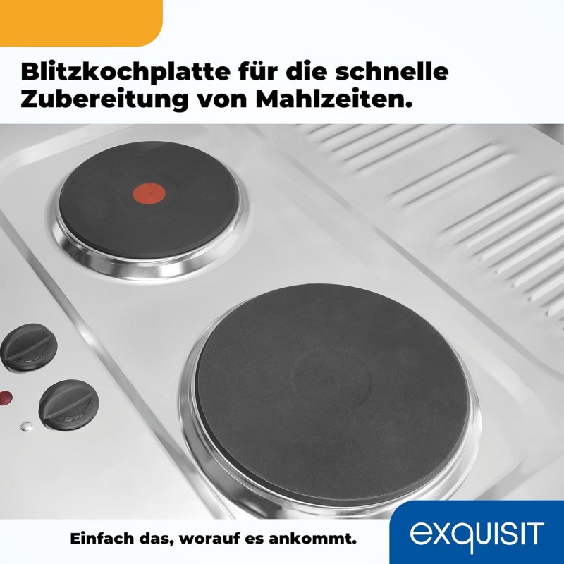 Mini-Küche Miniküche weiss Kühlschrank mit 76 l Nutzinhalt Masse-Kochfeld elektrisch 230 V Edelstahl – Thumbnail 6