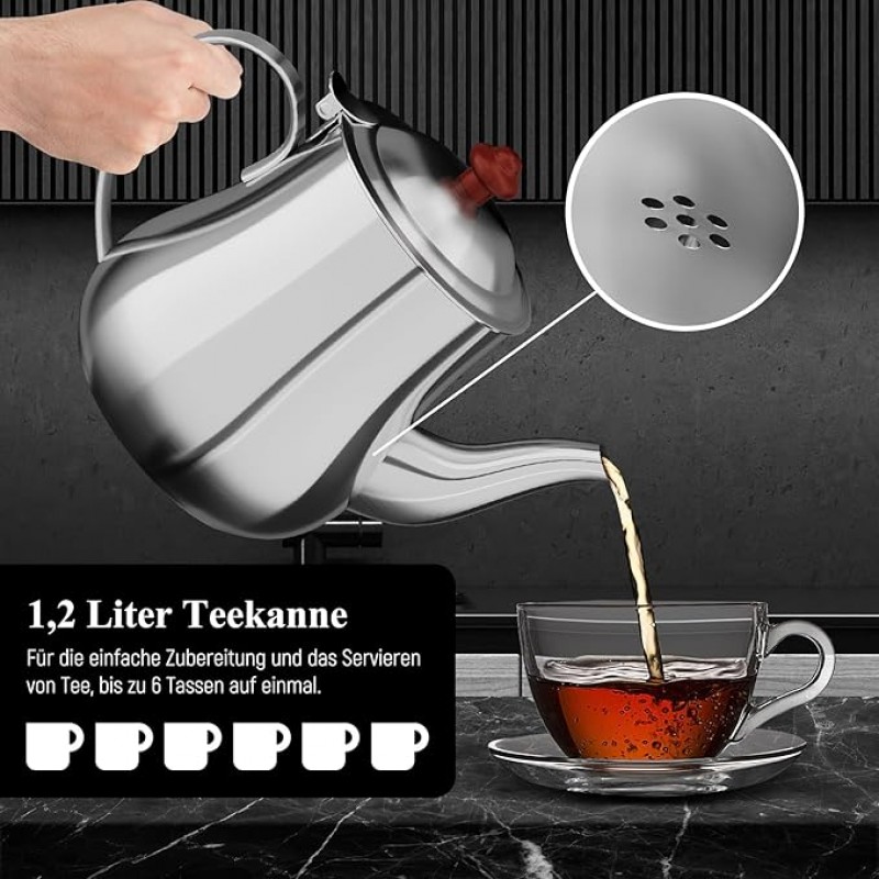 Türkischer Teekocher Wasserkocher elektrisch Samoware Edelstahl 1850 Watt Teemaschine 2,5 L + 1,2 L  – Thumbnail 7