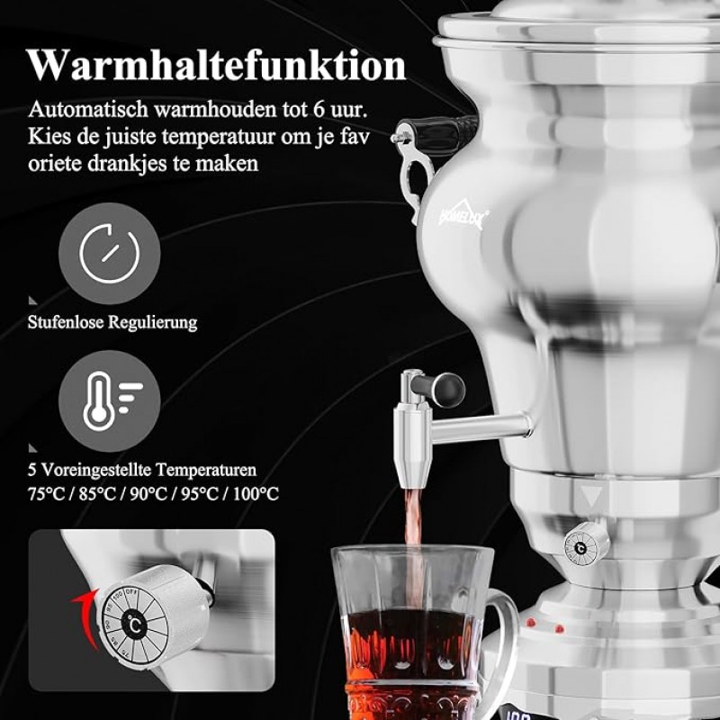 Teemaschine elektrisch Wasserkocher Teekocher Edelstahl 1850 Watt 5 L + 1,6 L Teekannen Set Warmhalt – 4