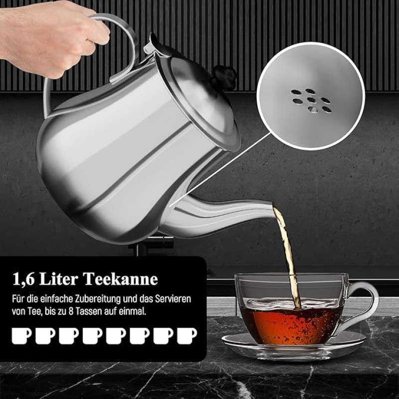 Teemaschine elektrisch Wasserkocher Teekocher Edelstahl 1850 Watt 5 L + 1,6 L Teekannen Set Warmhalt – 5