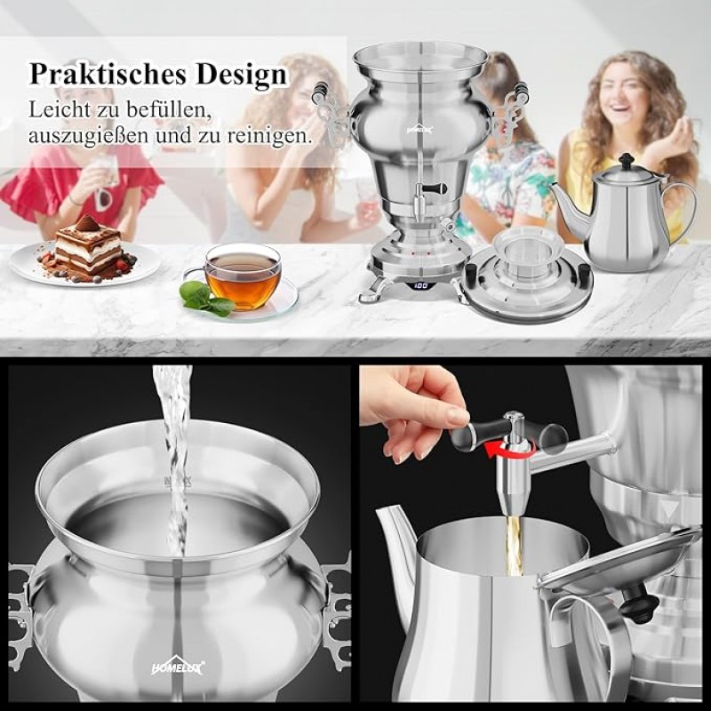 Teemaschine elektrisch Wasserkocher Teekocher Edelstahl 1850 Watt 5 L + 1,6 L Teekannen Set Warmhalt – Thumbnail 6
