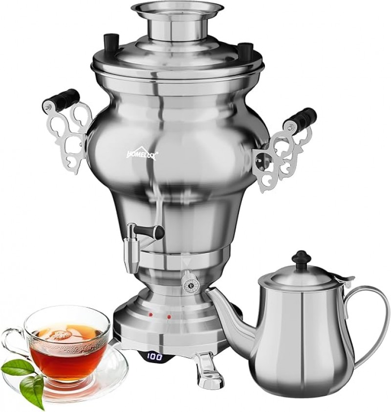 Teemaschine elektrisch Wasserkocher Teekocher Edelstahl 1850 Watt 5 L + 1,6 L Teekannen Set Warmhalt
