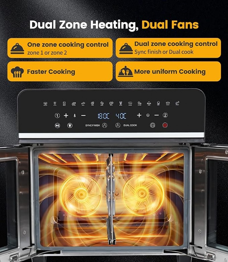 Heißluftfritteuse 23 L Minibackofen Multikocher Dual Zone XXL 1800 W LED-Touchscreen 15 Programme – 2