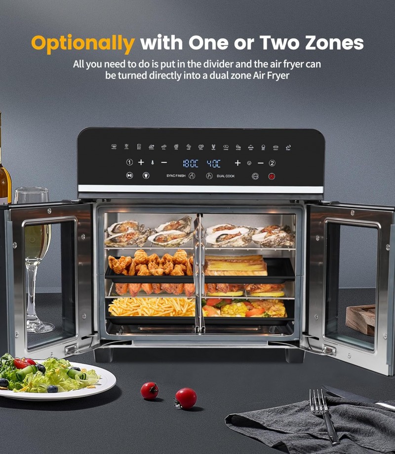 Heißluftfritteuse 23 L Minibackofen Multikocher Dual Zone XXL 1800 W LED-Touchscreen 15 Programme – Thumbnail 6