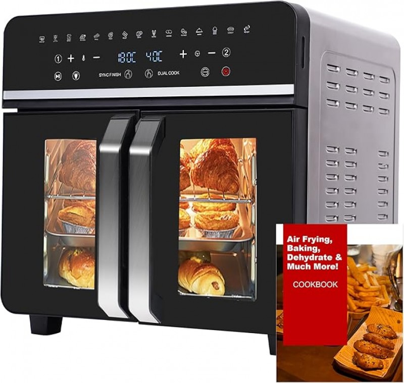 Heißluftfritteuse 23 L Minibackofen Multikocher Dual Zone XXL 1800 W LED-Touchscreen 15 Programme
