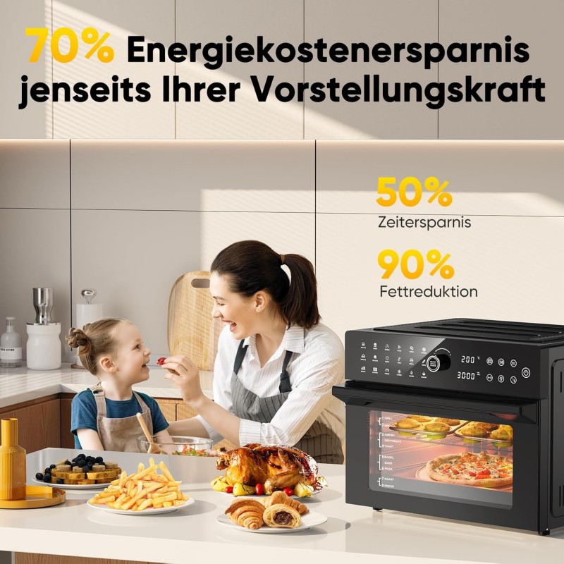 Heißluftfritteuse 30 L XXL Minibackofen Multikocher LED-Touchscreen Umluft 20 Programme zwei Kochmod – Thumbnail 6