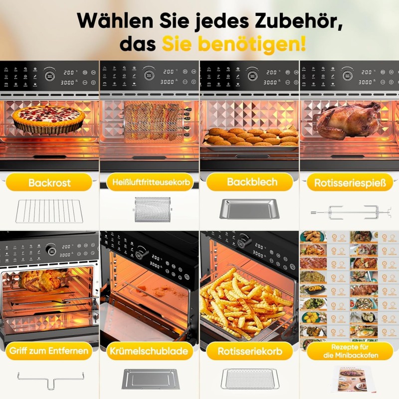 Heißluftfritteuse 30 L XXL Minibackofen Multikocher LED-Touchscreen Umluft 20 Programme zwei Kochmod – Thumbnail 7