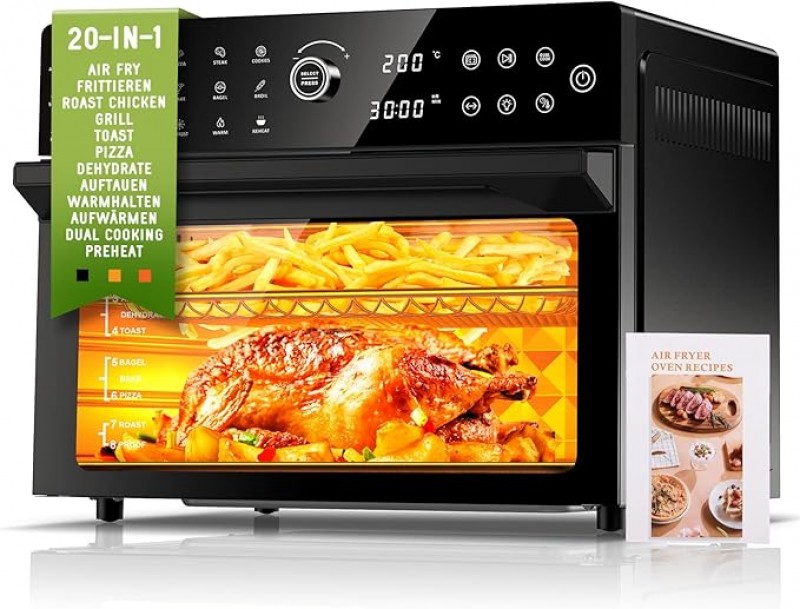 Heißluftfritteuse 30 L XXL Minibackofen Multikocher LED-Touchscreen Umluft 20 Programme zwei Kochmod