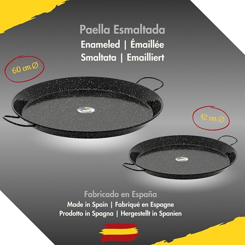Paella-Brenner-Set Paella-Pfanne 2 Grillpfannen Omelettpfanne Butangas emailliert 60 cm + 42 cm – 4